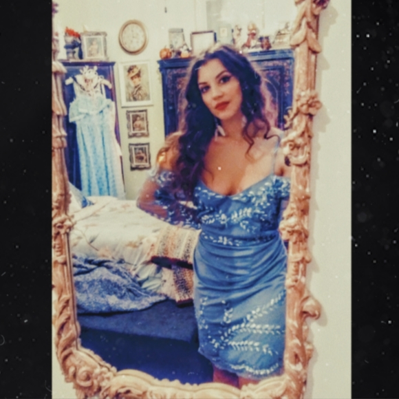 💙 Maya Deluxe Blue Embellished Off-Shoulder Party Dress (L) - Picture 4 of 12